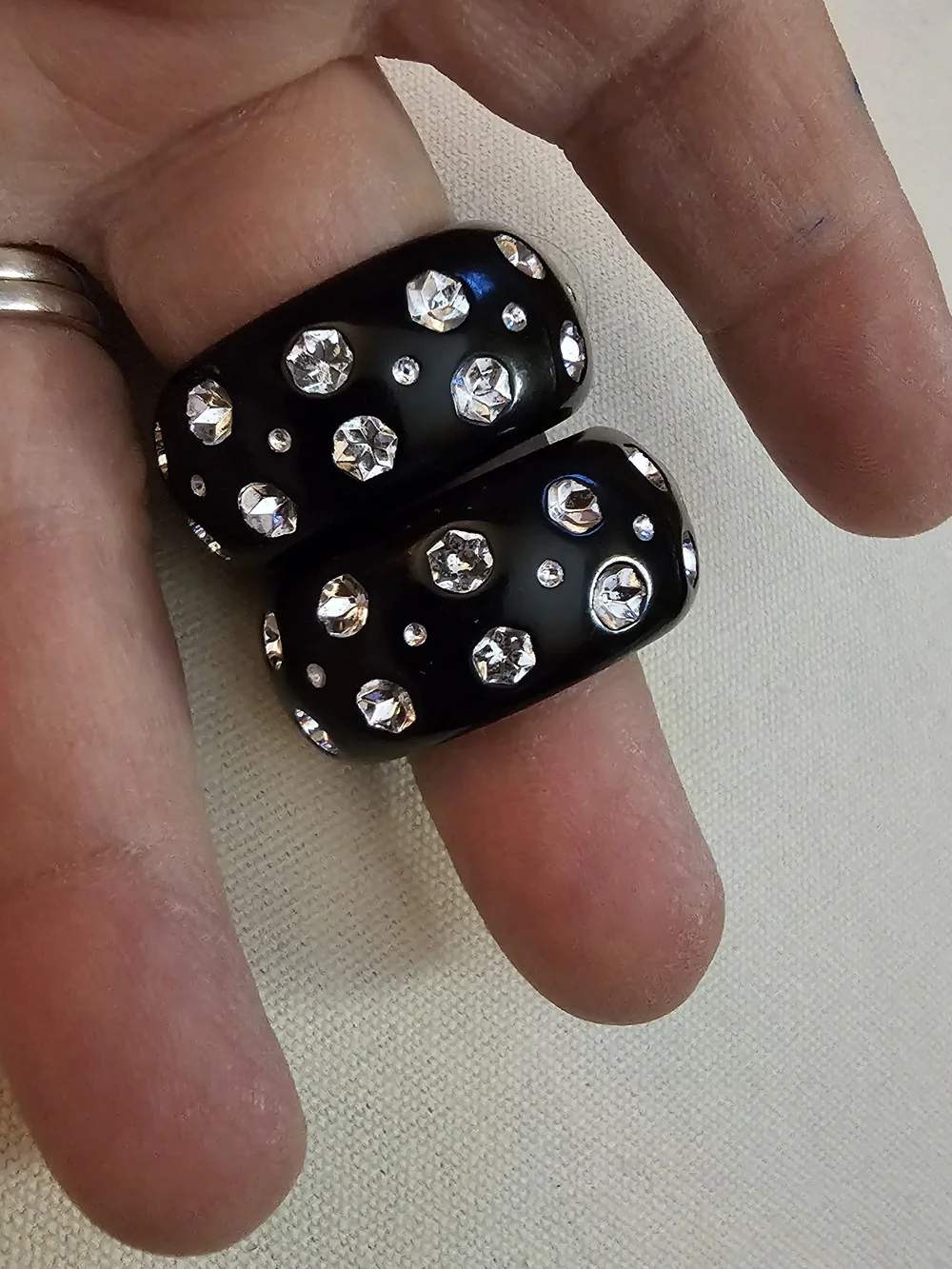 Black Rhinestone Hoop Earrings - Picture 5 of 9